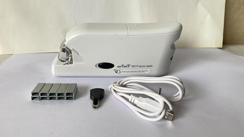 OXTOOT Electric Stapler with Intelligent Dual Power Supply Portable Office Supplies White, Suitable for No. 10 Staplers - Image 1